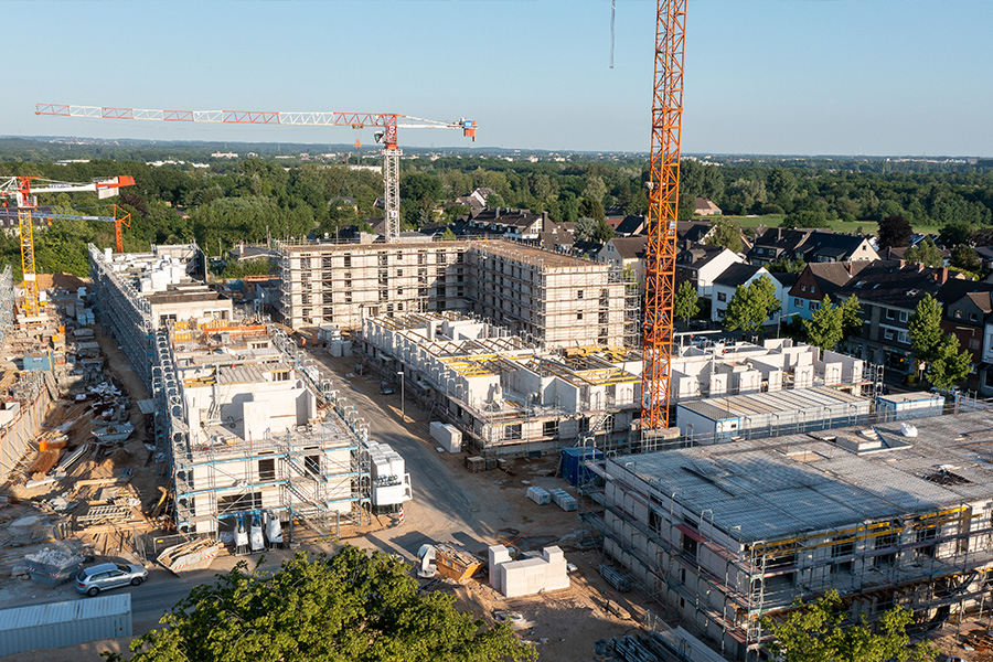 Bauarbeiten für das Neubauquartier „Wohnen im Hochfeld“ in Düsseldorf Unterbach